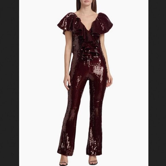 *NEW Rotate Sequin Jumpsuit Dark Red Size 8 - Picture 2 of 14